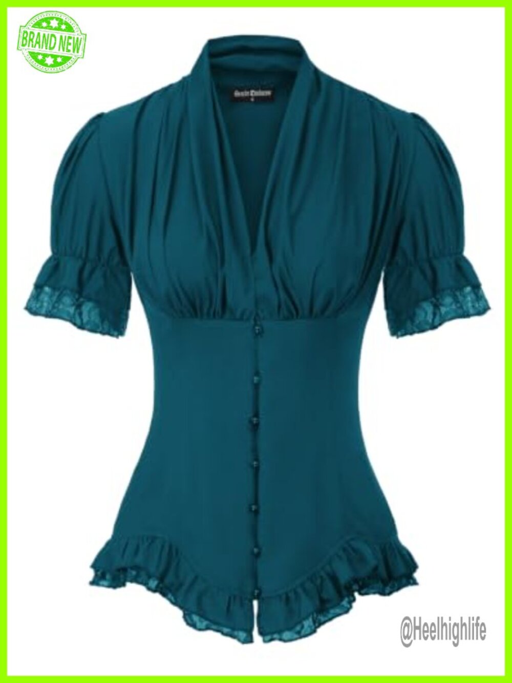 Victorian Blouse Short Puff Sleeve Button Down Work Top